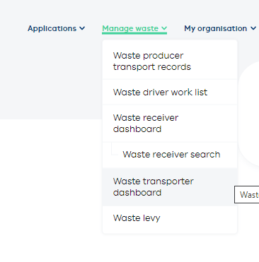 Manage waste menu