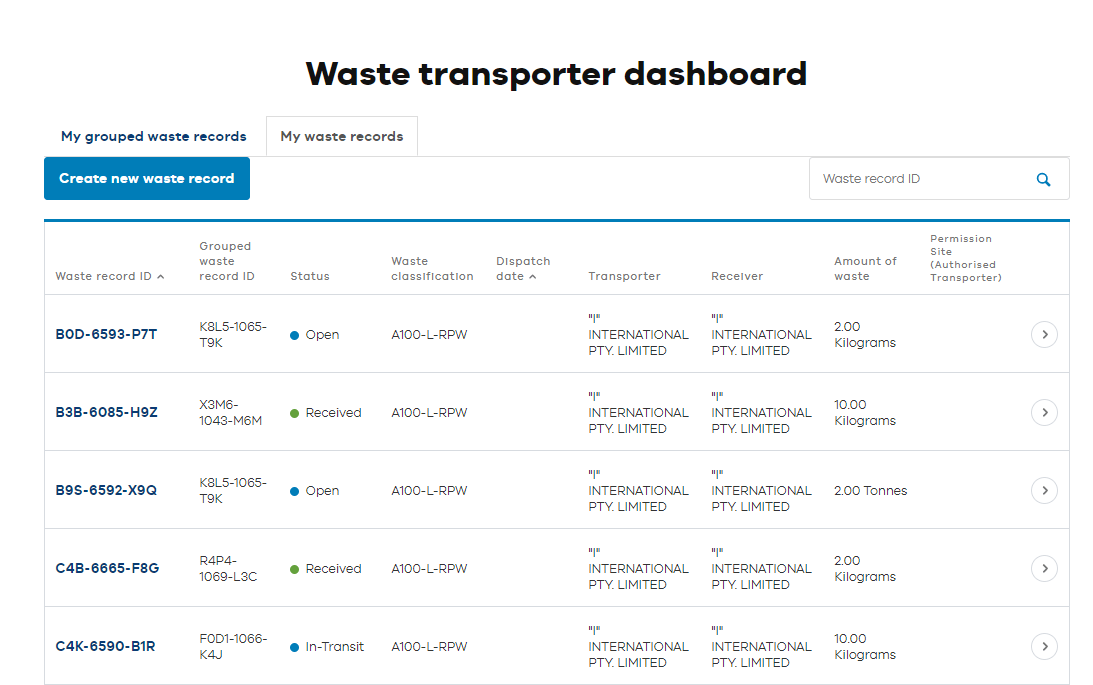 Waste transporter dashboard