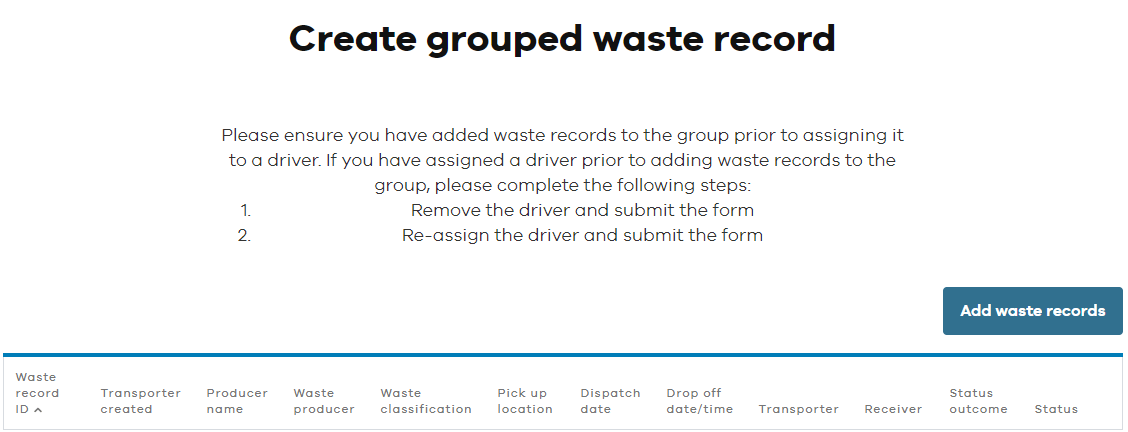 Create grouped waste record