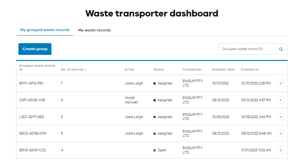 Waste transporter dashboard