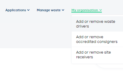My organisation menu