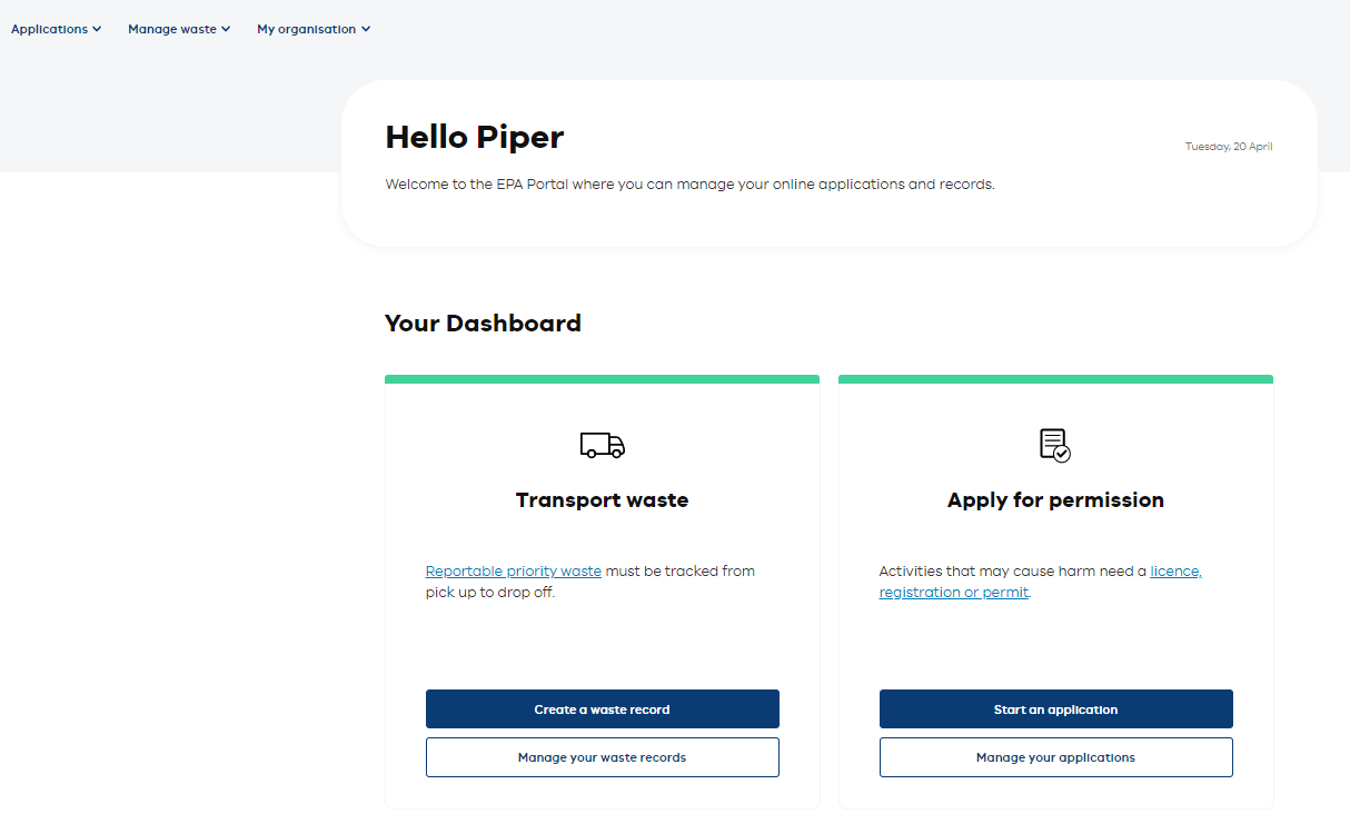 EPA waste tracker login