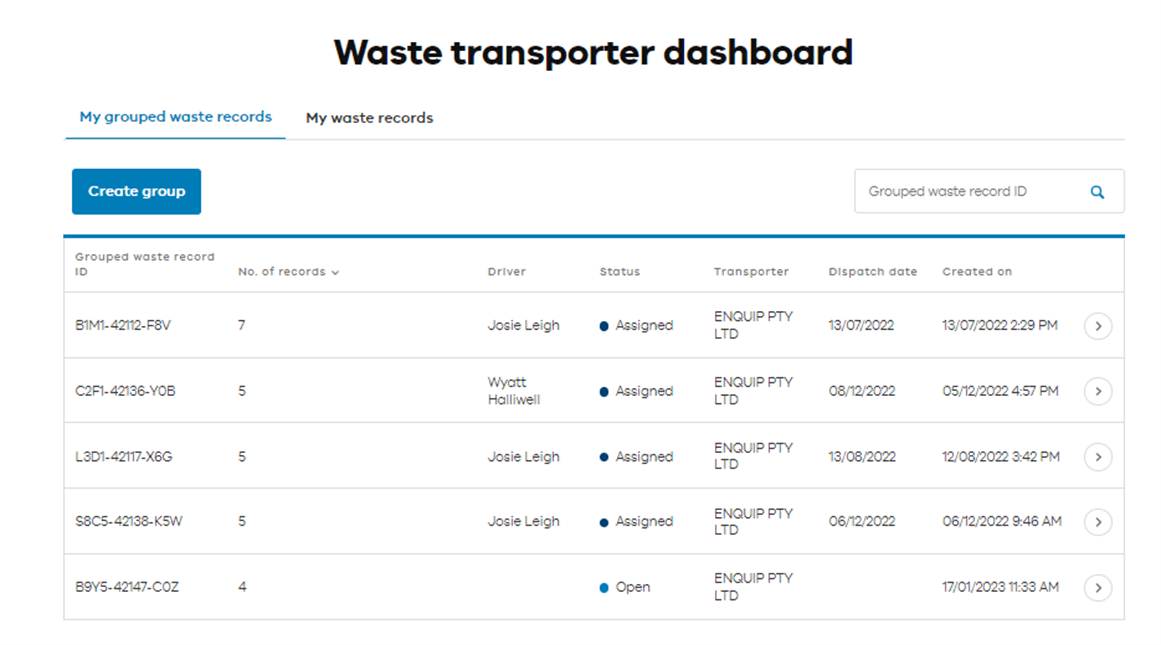 Waste transporter dashboard