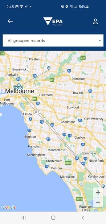 Locations of all records on the map